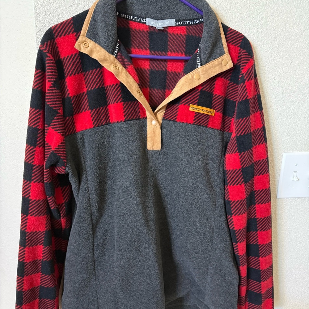 Simply Southern Women's Red and Black Plaid Sweater